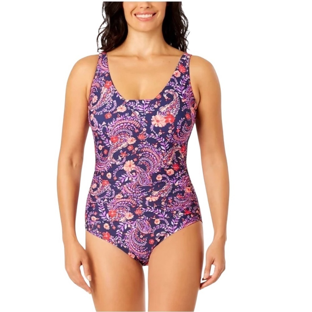 Lands' End Slimming Grecian One Piece Paisley Multi Color Swimsuit S